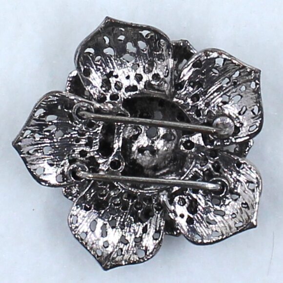 Silver Black and Clear Multi Level Flower Shaped Scarf or Bolo Slide - Picture 3 of 11